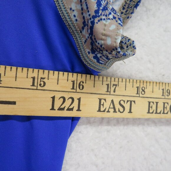 ONeill Rash Guard Womens Size Large Slim Fit Blue Beige 1/4 Zip Short Sleeve - Picture 6 of 7